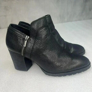 Lucky Brand Natlee Black Leather Ankle Boots Booties Block Heel Zip Size‎ 9.5